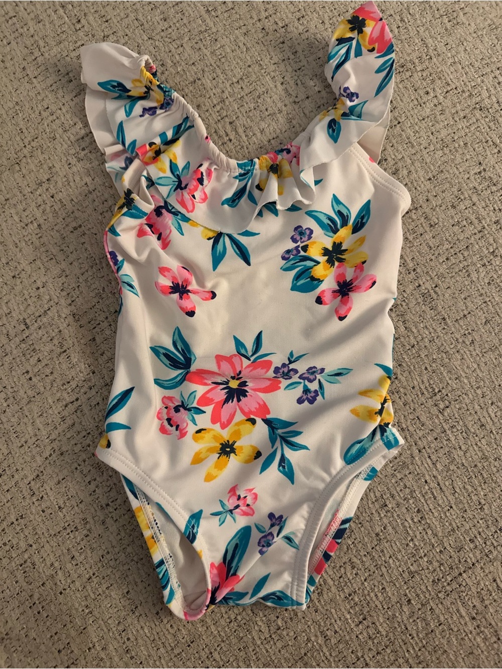 Old Navy White Floral Ruffle One-Piece Swimsuit